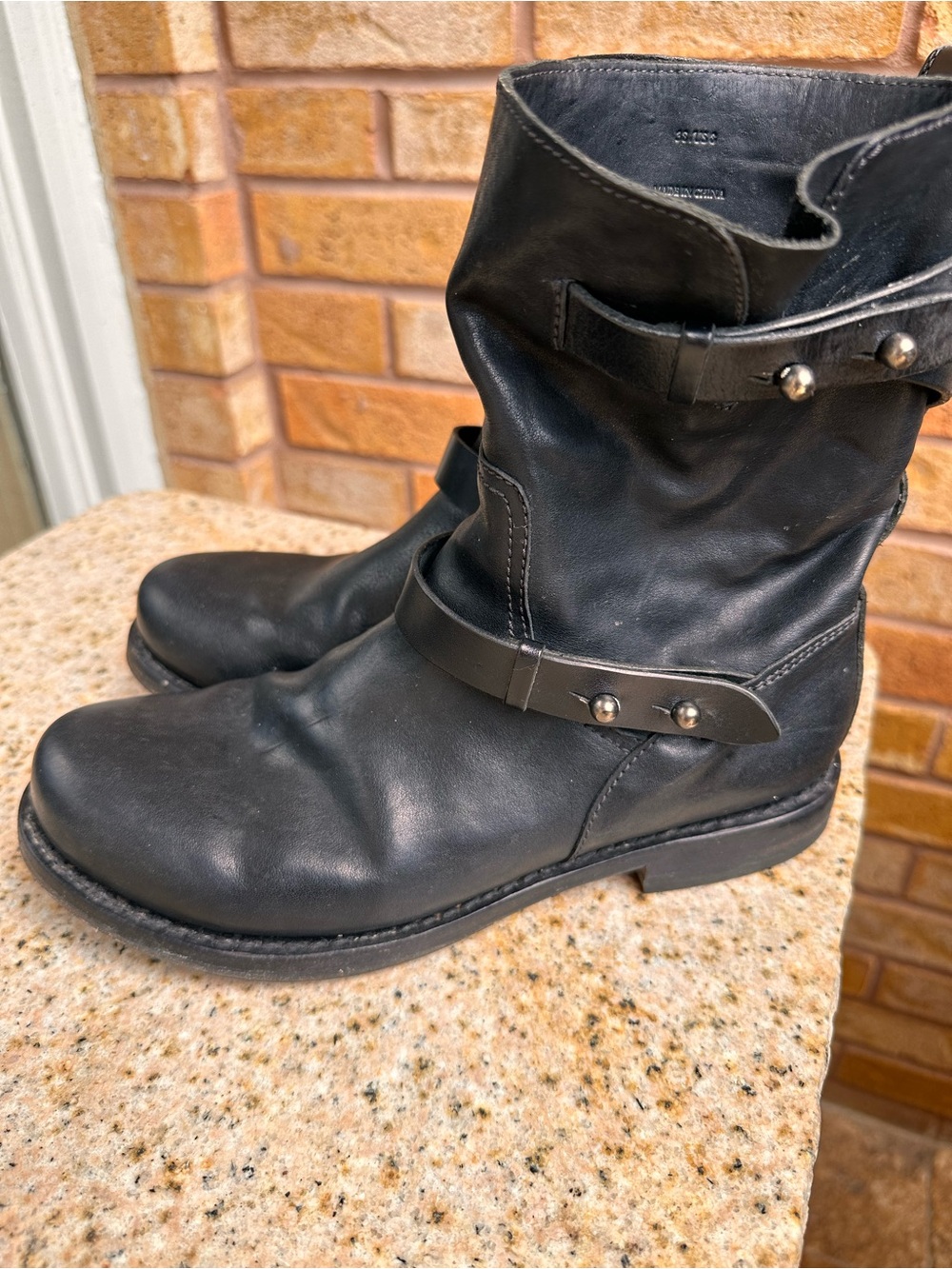 Rag & Bone, Women’s Black Leather Mid-Calf Harness Boots, Size 8.